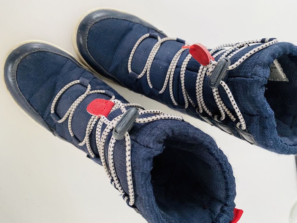 Buty na zimę śniegowce H&M 30 wodoodporne granatowe wysokie zciagane