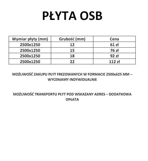 Płyta OSB 15mm - 76 zł/szt PROMOCJA - możliwy transport