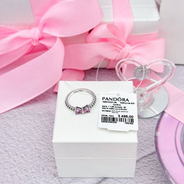 Срібна каблучка "Рожевий бант" Pandora (Пандора) 193510C01