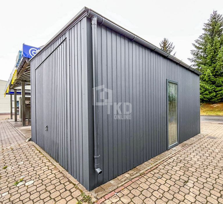 Garaż Blaszany 5X6M Brama Dwuskrzydłowa Okno Antracyt Dach Spad Tkd260