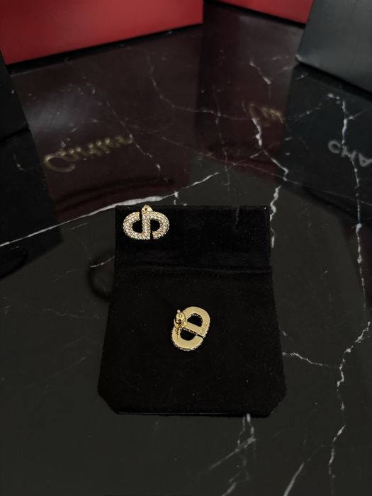 Nowe złote kolczyki Christian Dior CD stal nierdzewna