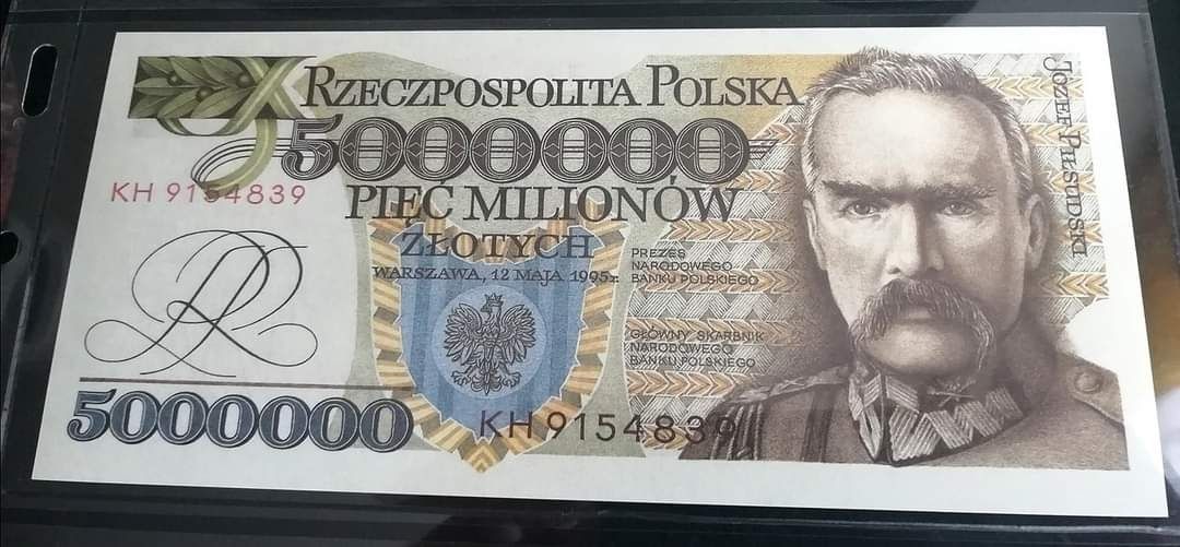 Banknot 5 mln., seria KH, reprodukcja projektu Andrzeja Heidricha.