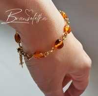 bransoletka z bursztynem -handmade