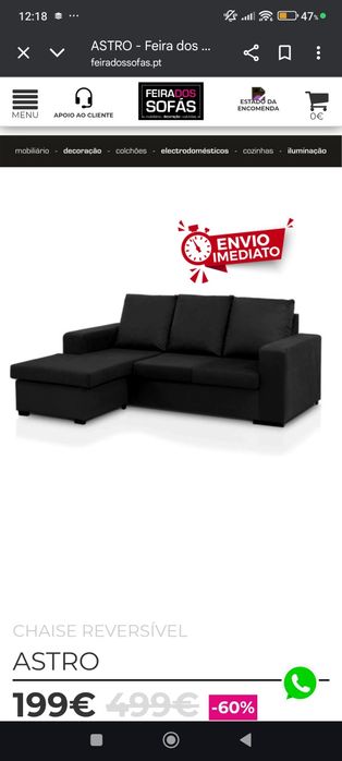 Sofá Chaise longue Astro Feira dos Sofás