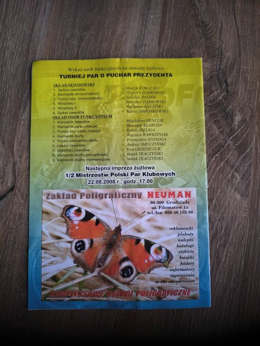 Program zawodów żużlowych Turniej Par