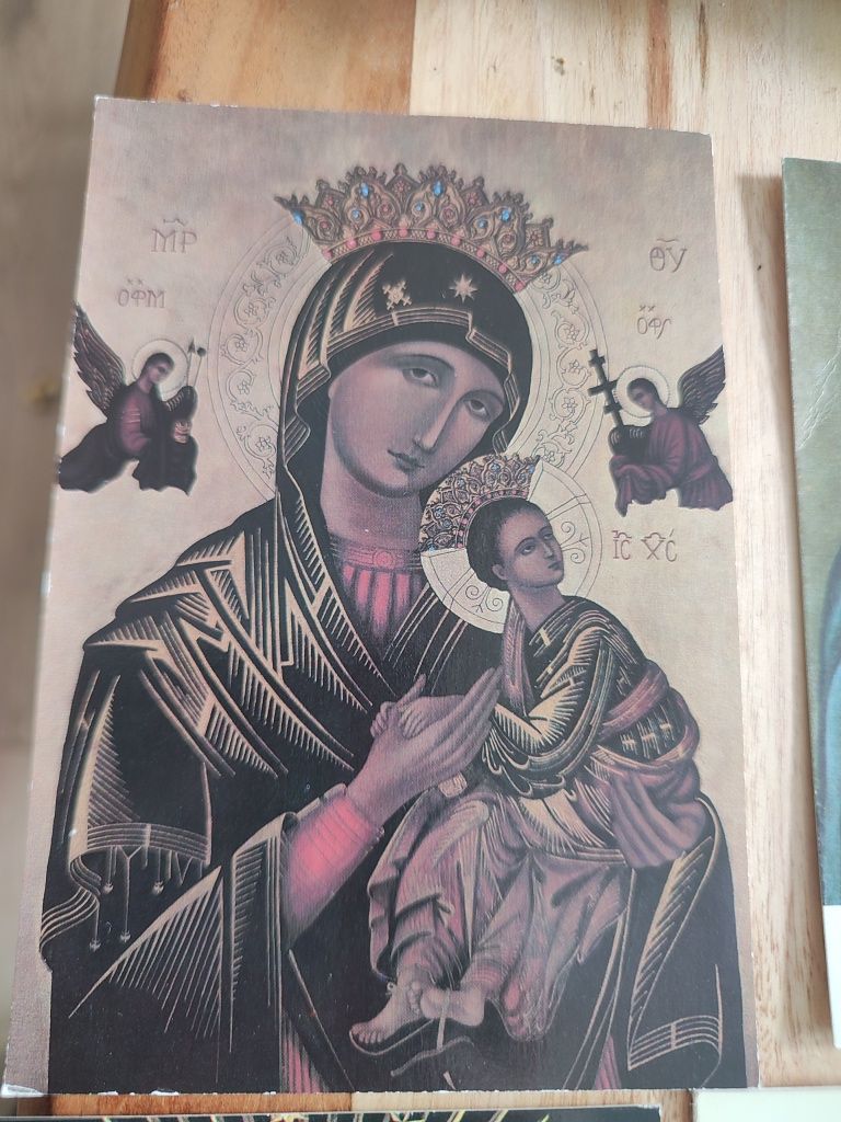 11 pocztówek przedstawiających Matkę Boską z Dzieciątkiem PRL vintage