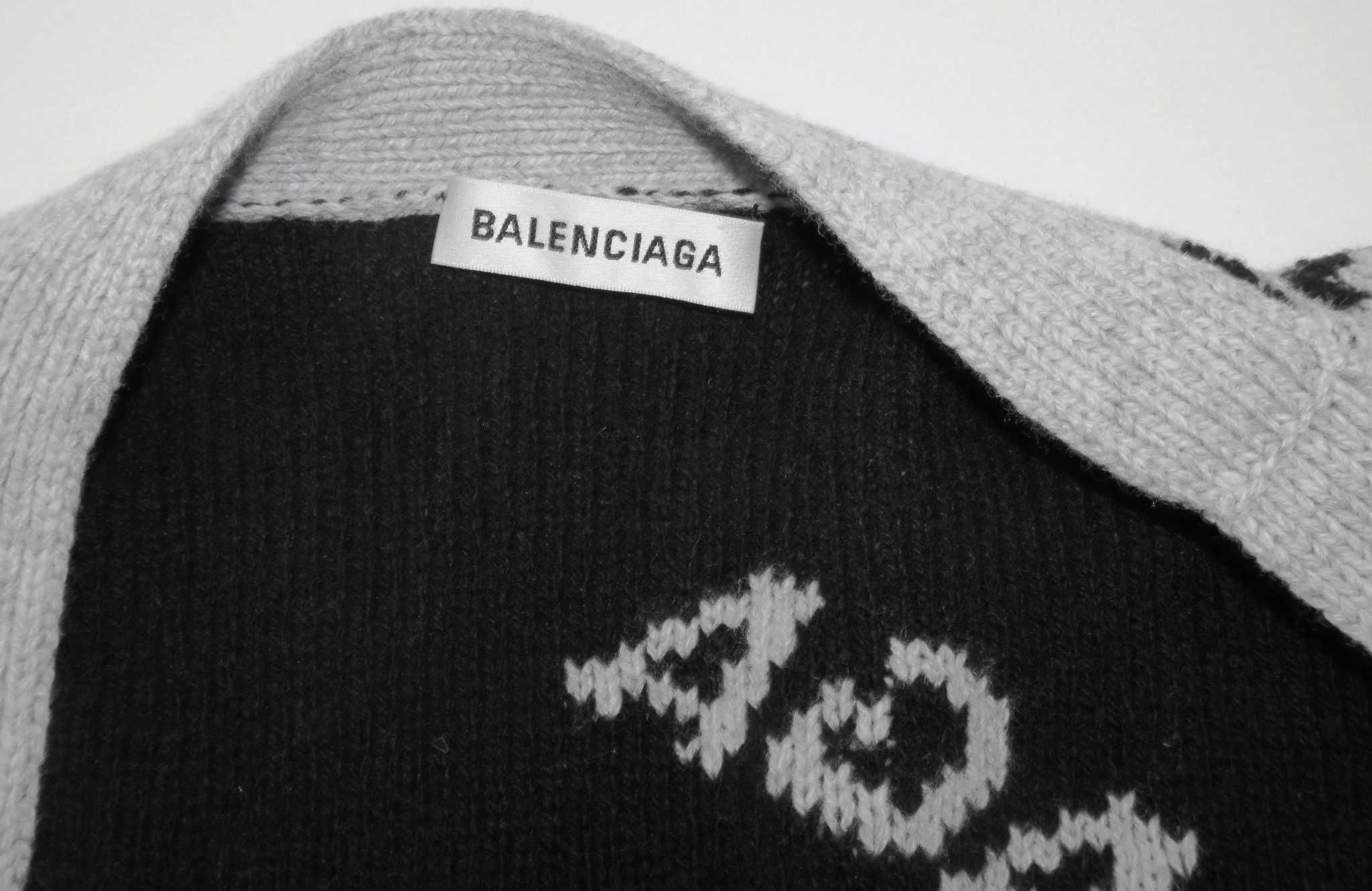 Balenciaga długi sweter wełniany w monogram kardigan uniseks S