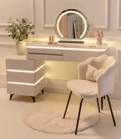 Toaletka Kosmetyczna LED Marmurek Komplet Mebli Blat 80 cm