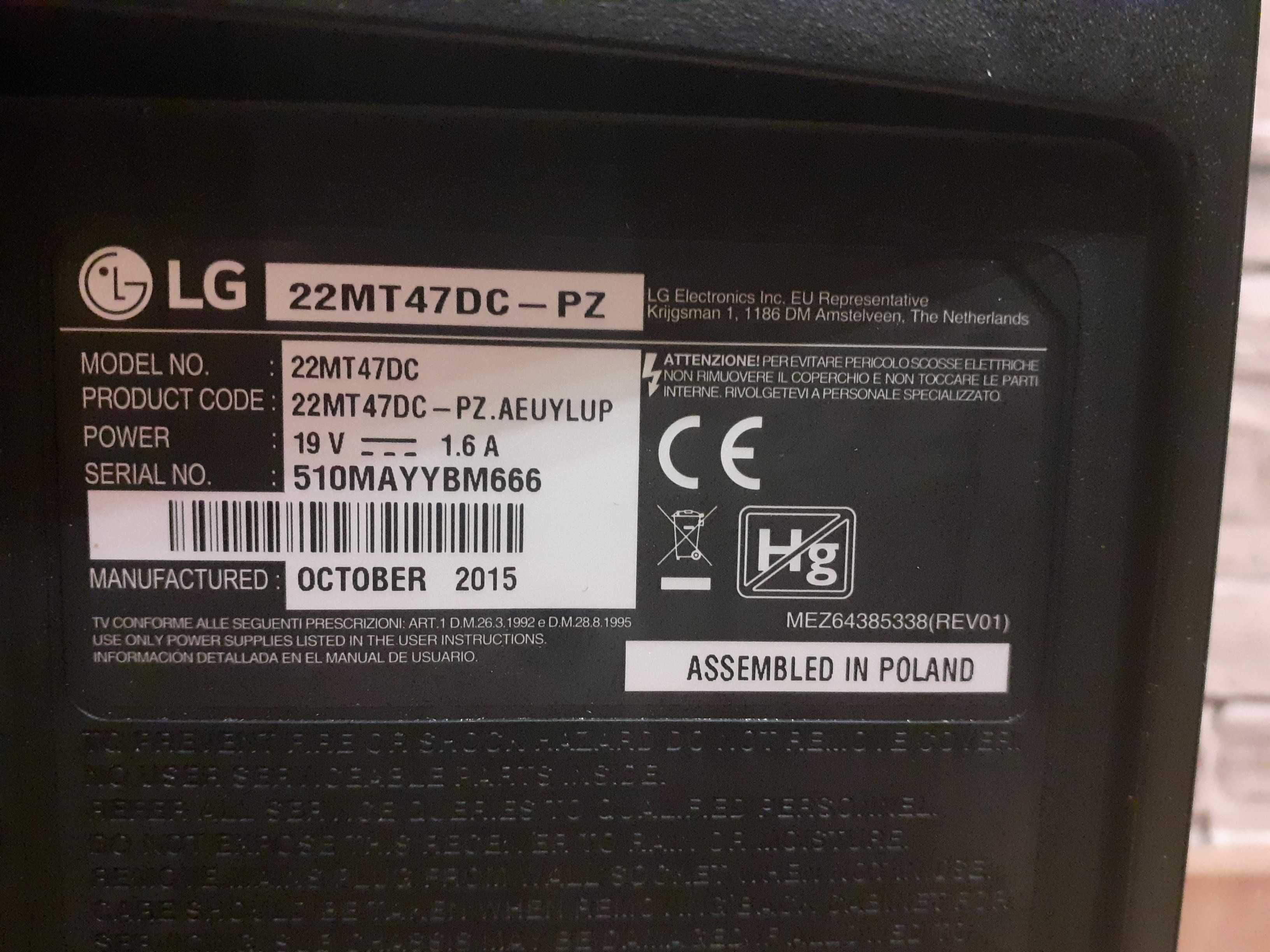 Telewizor LG 22MT47DC-PZ TV czarny