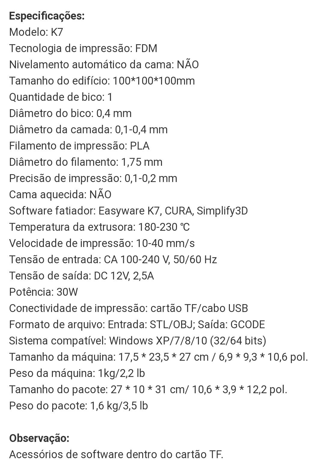 Impressora 3d easythreed k7