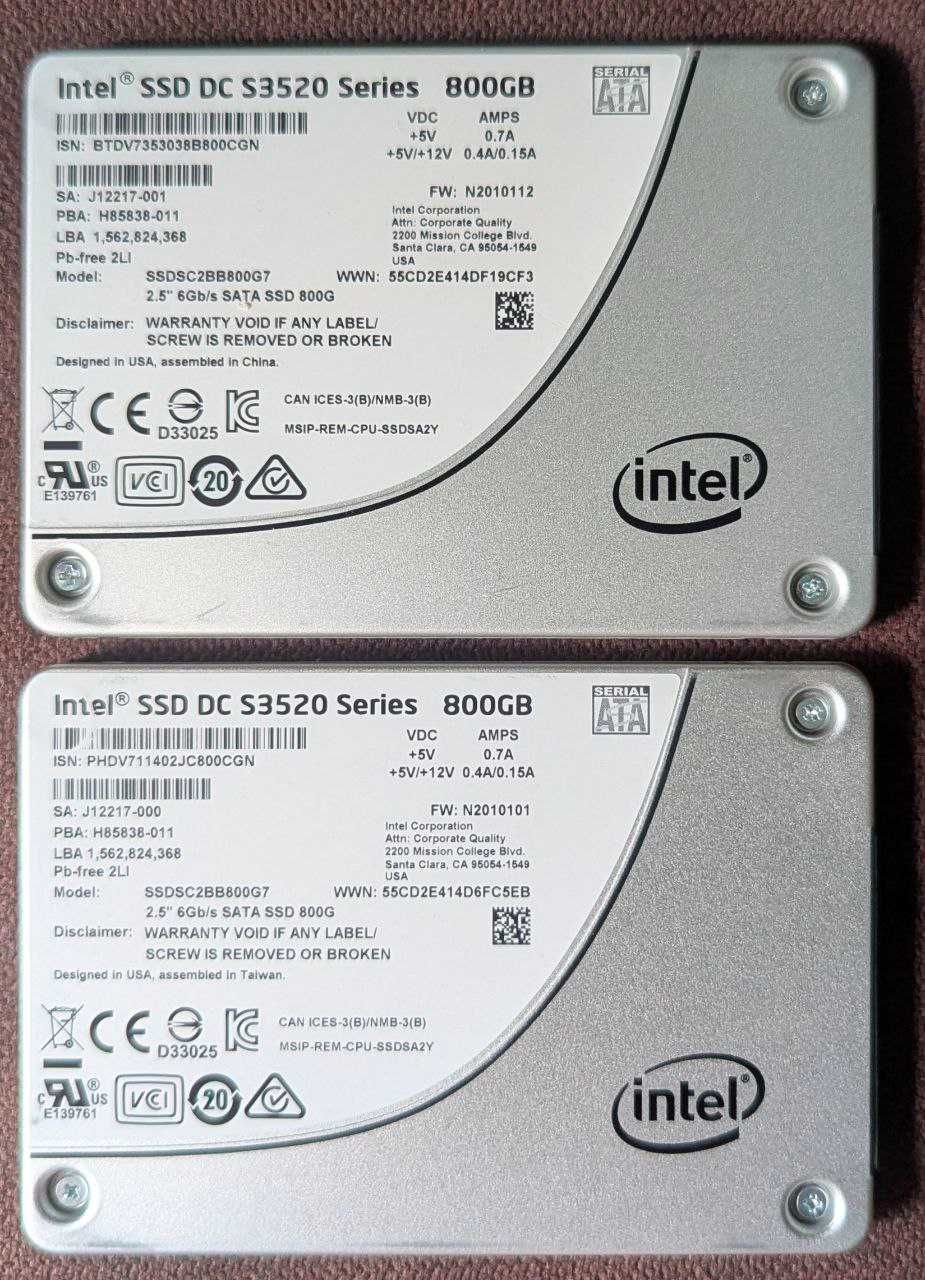 INTEL DC S3520/3710 800gb 3D MLC Enterprise стан нового +інші !!!