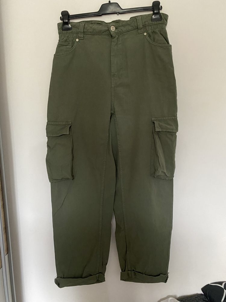 cargo pants khaki spodnie na gumce z kieszeniami