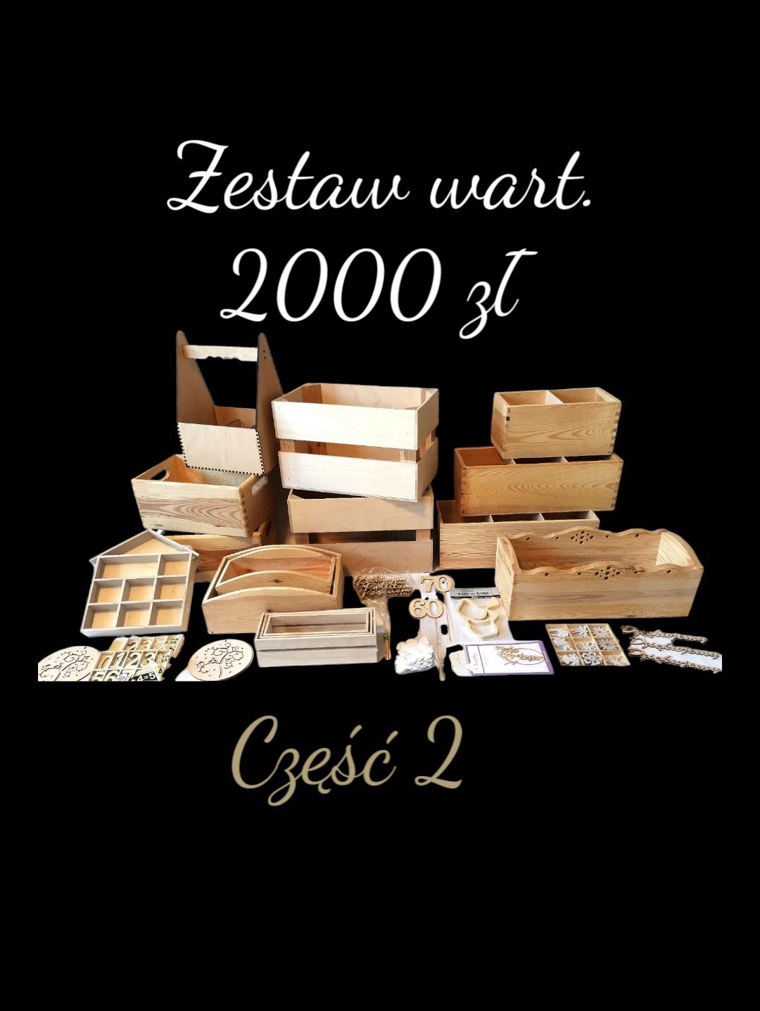 Zestaw wart. 2000 zł cz. 2 drewniane pojemniki vintage retro shabby