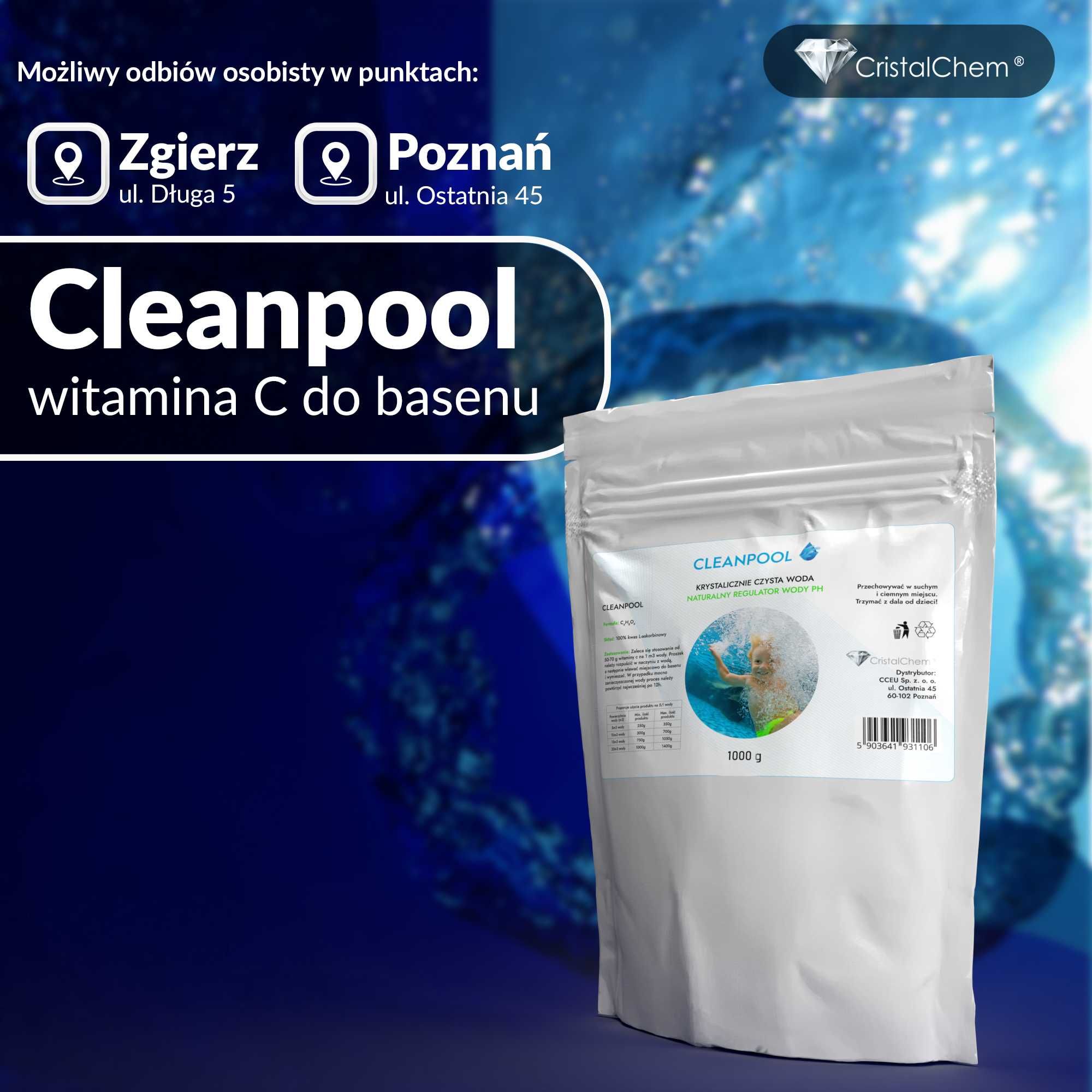 Cleanpool 1000g - Witamina C - Naturalny Regulator Wody PH do basenu