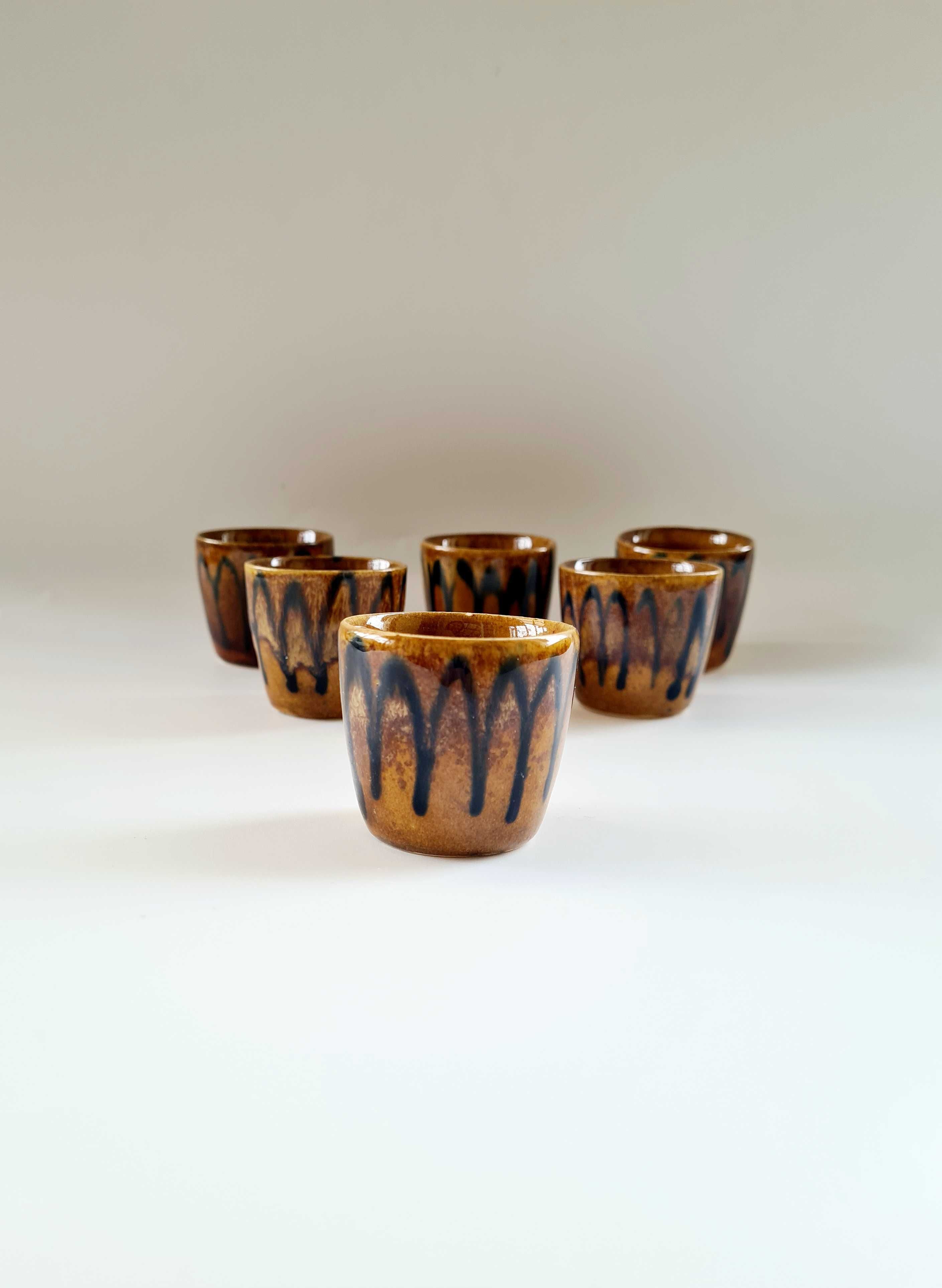 Zestaw 6 ceramicznych kieliszków 50 ml Bolesławiec PRL