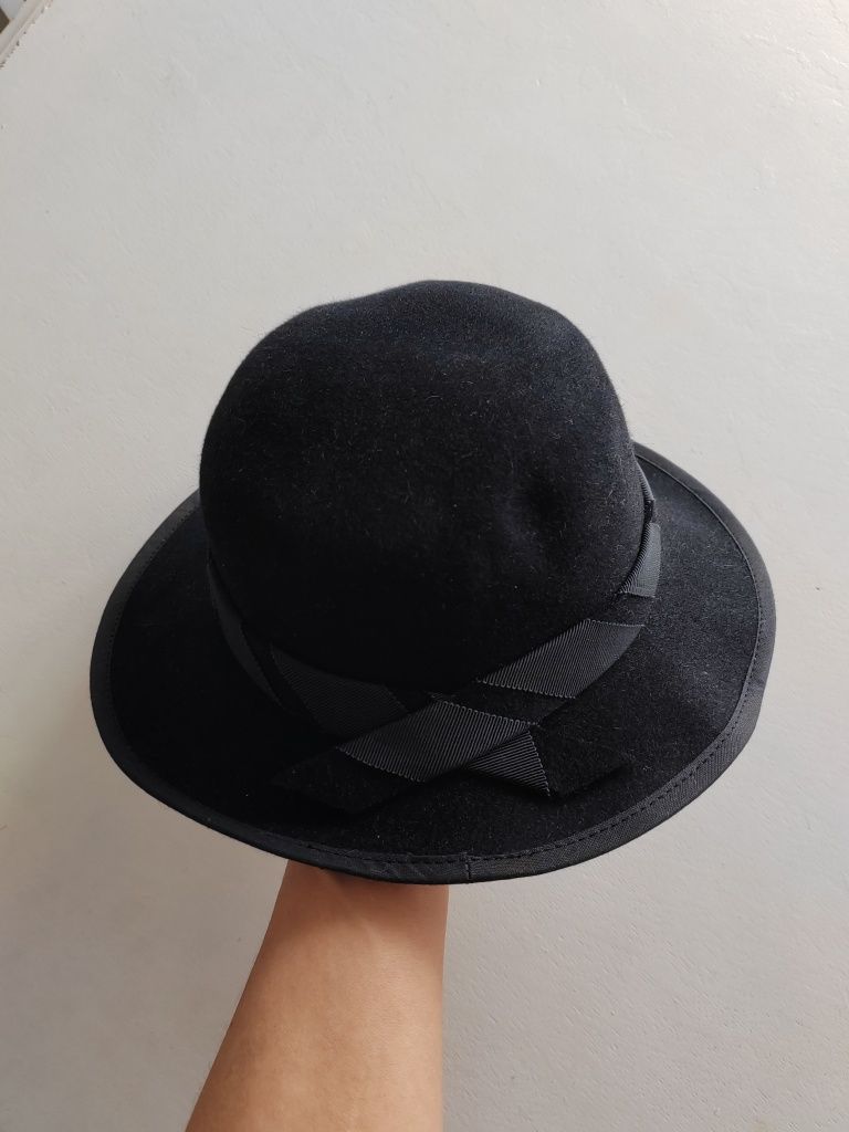 Czarny kapelusz Tonak elegancki kapelusz włos króliczy