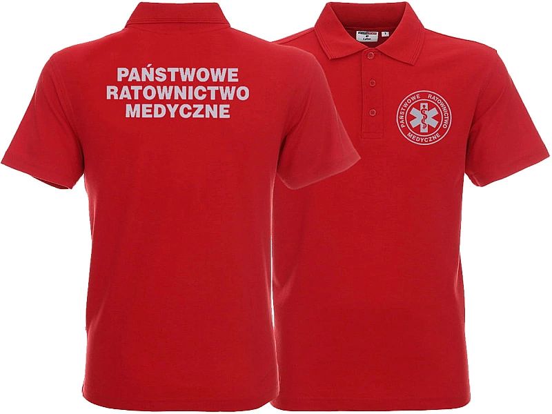 Koszulka Polo ratownicza czerwona męska odblaskowa FUNKCYJNA (L)
