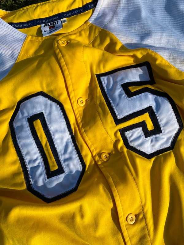 Koszulka Fubu Jersey sport S M żółty 05 tee swag jnco mass hip-hop rap