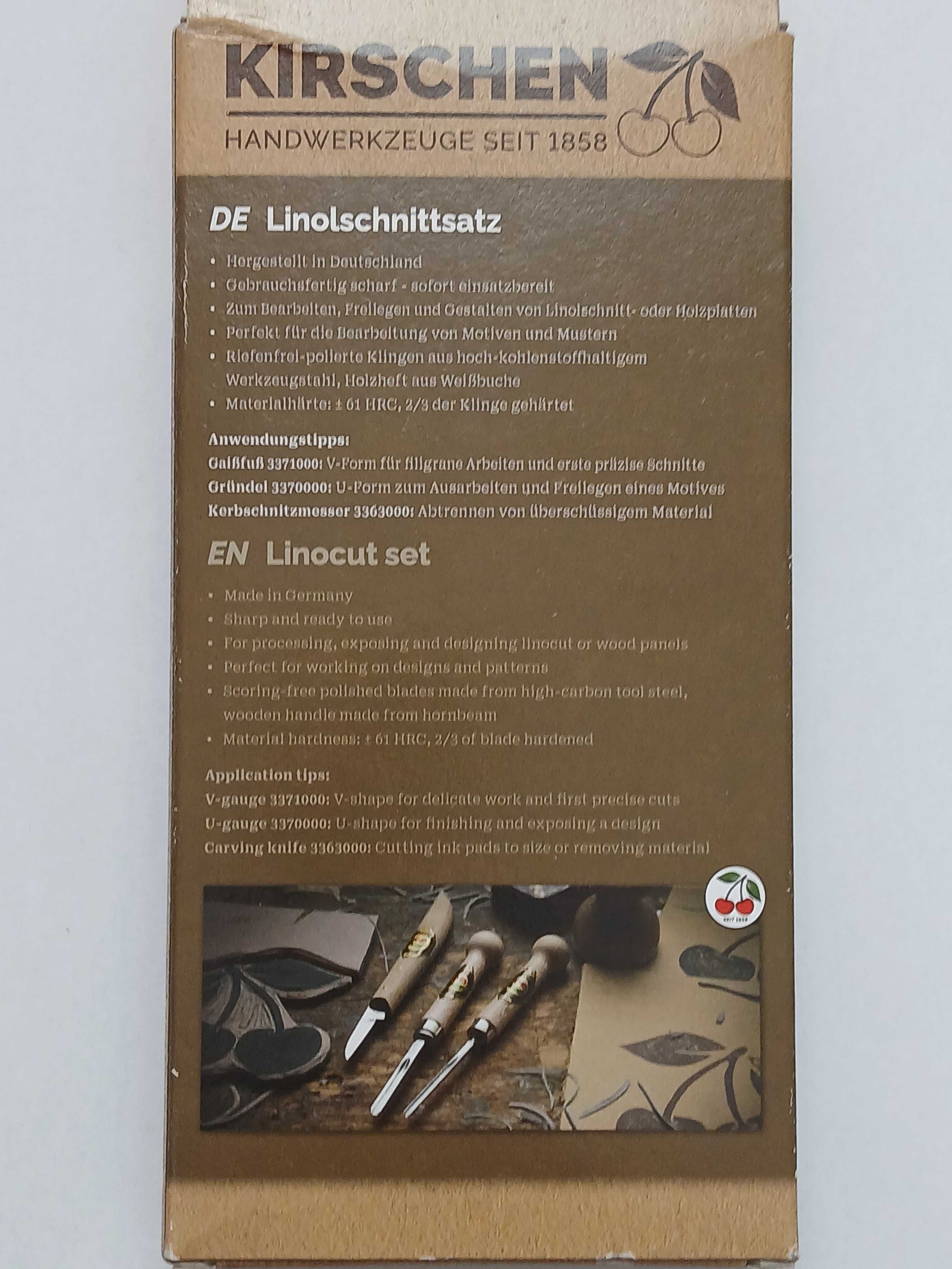 Zestaw do drzeworytu i linorytu firmy KIRSCHEN - 2 dłuta + 1 nóż*nowe