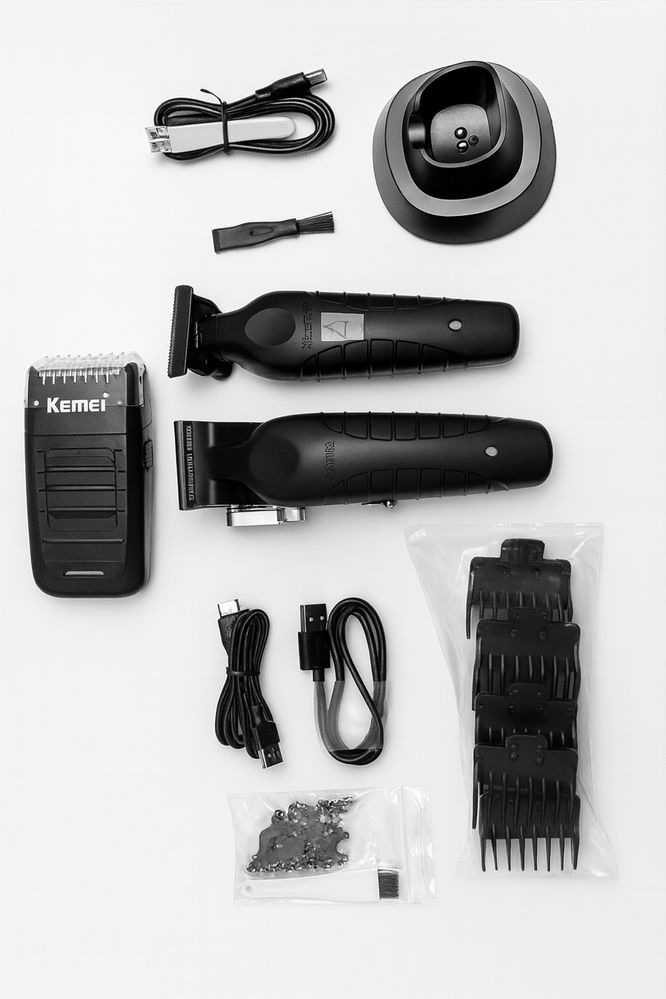 Máquina de Cortar Cabelo e Barba Kemei – Kit Completo