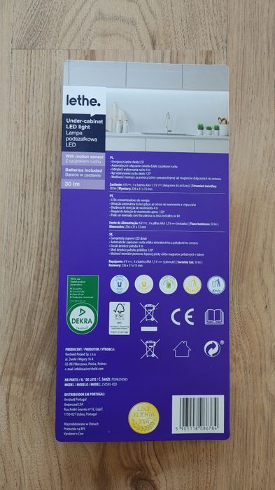 1szt Lampka LED 30lm podszafkowa z czujnikiem ruchu (236x31x13mm)