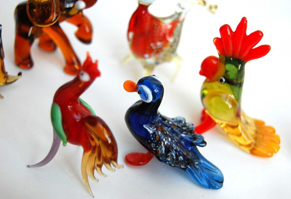 Szklane zwierzątka, figurki ze szkła, PRL, vintage