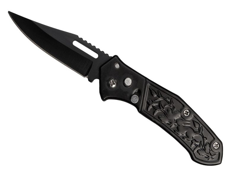 Czarny nóż sprężynowy Black Hase N-002D z klipsem
