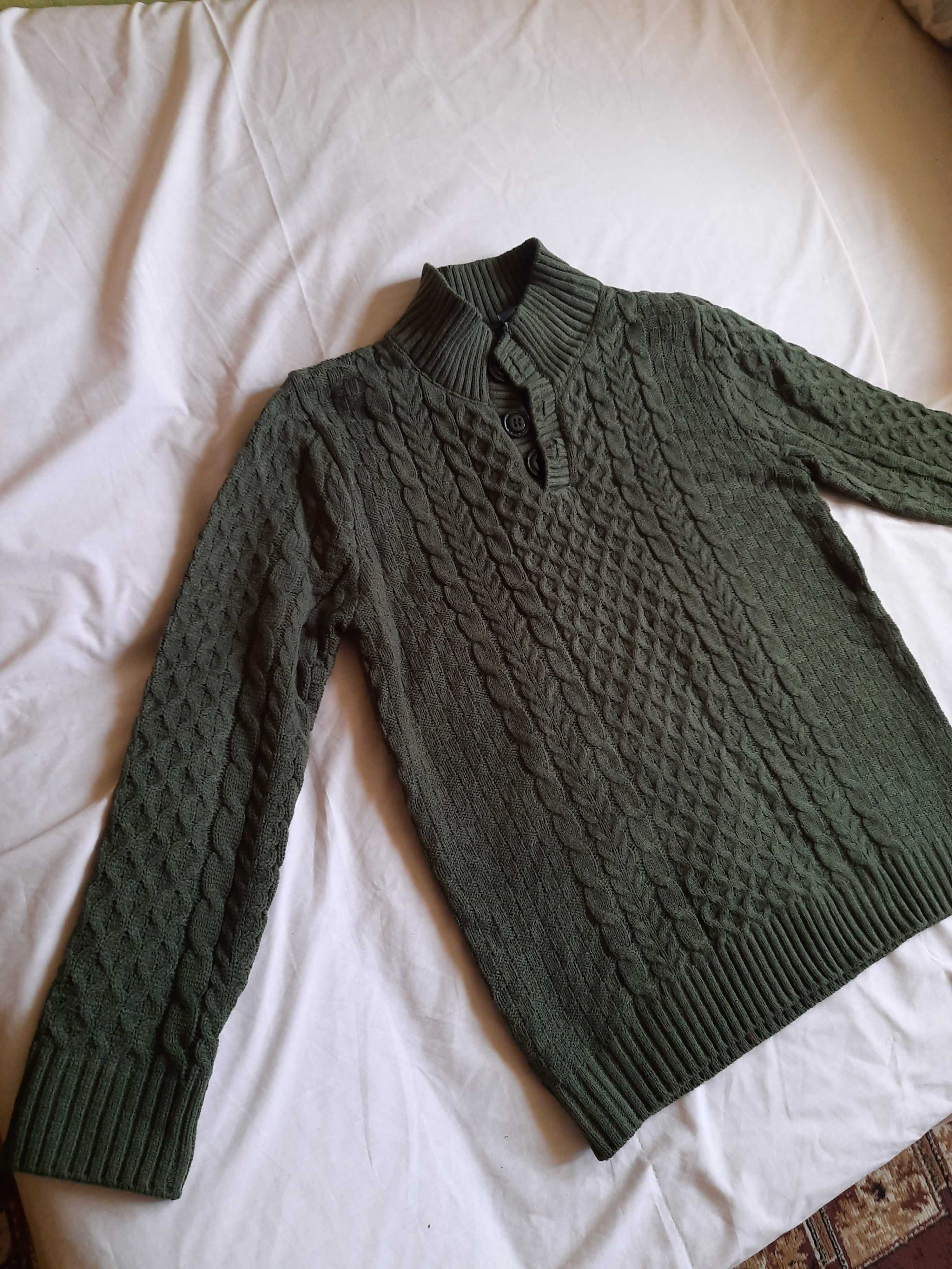 Sweter włóczkowy Khaki ciemna zieleń