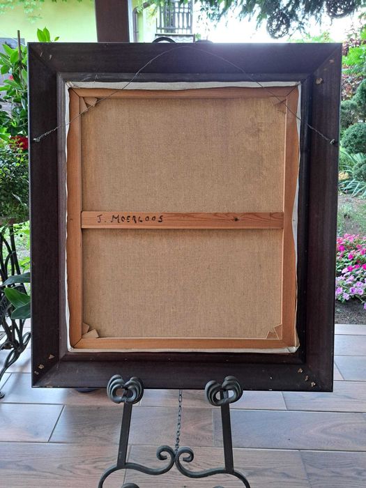 Obraz olejny - kompozycja z fioletowymi chryzantemami