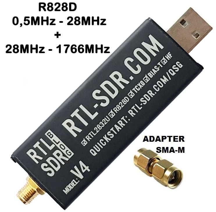 Odbiornik Skaner radiowy RTL-SDR v4 R828D 0.5-1766MHz + ADAPTER SMA