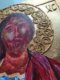ręcznie pisana ikona Pantokrator drewno Jezus Chrystus