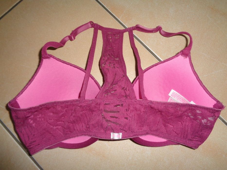 Victoria Secret PINK oryg. zapinany z przodu koronka bokserka 34C 75D