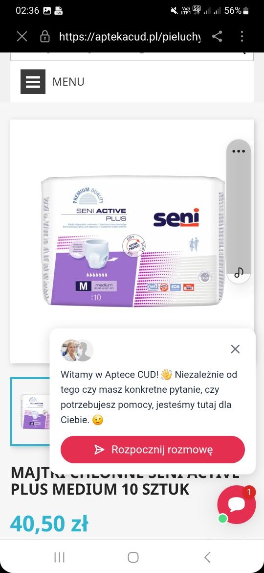 Majtki chłonne Seni Active Plus Medium 10 sztuk