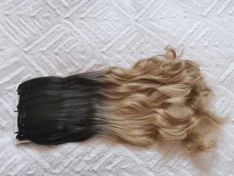 Doczepiane włosy clip in 65 cm ombre brąz blond