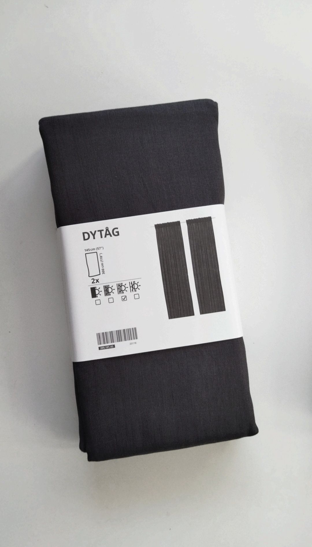 Ikea Dytag ciemne szare zasłony lniane len
