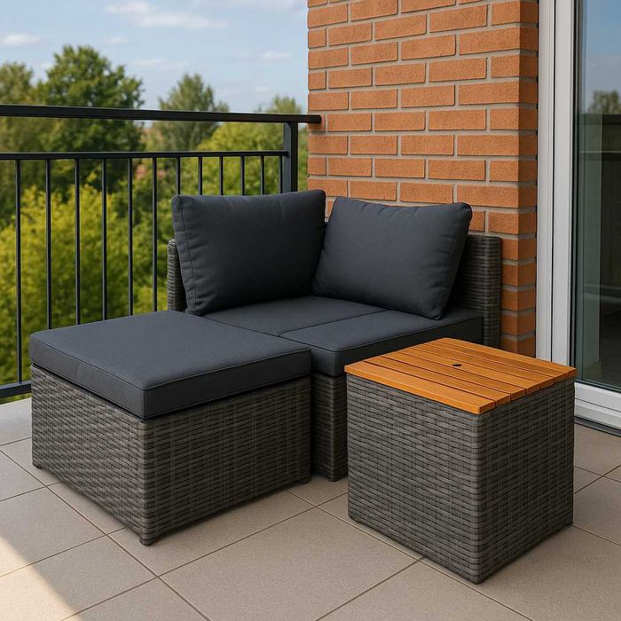 Narożnik modułowy sofa ogrodowa na balkon + poduszki + stolik