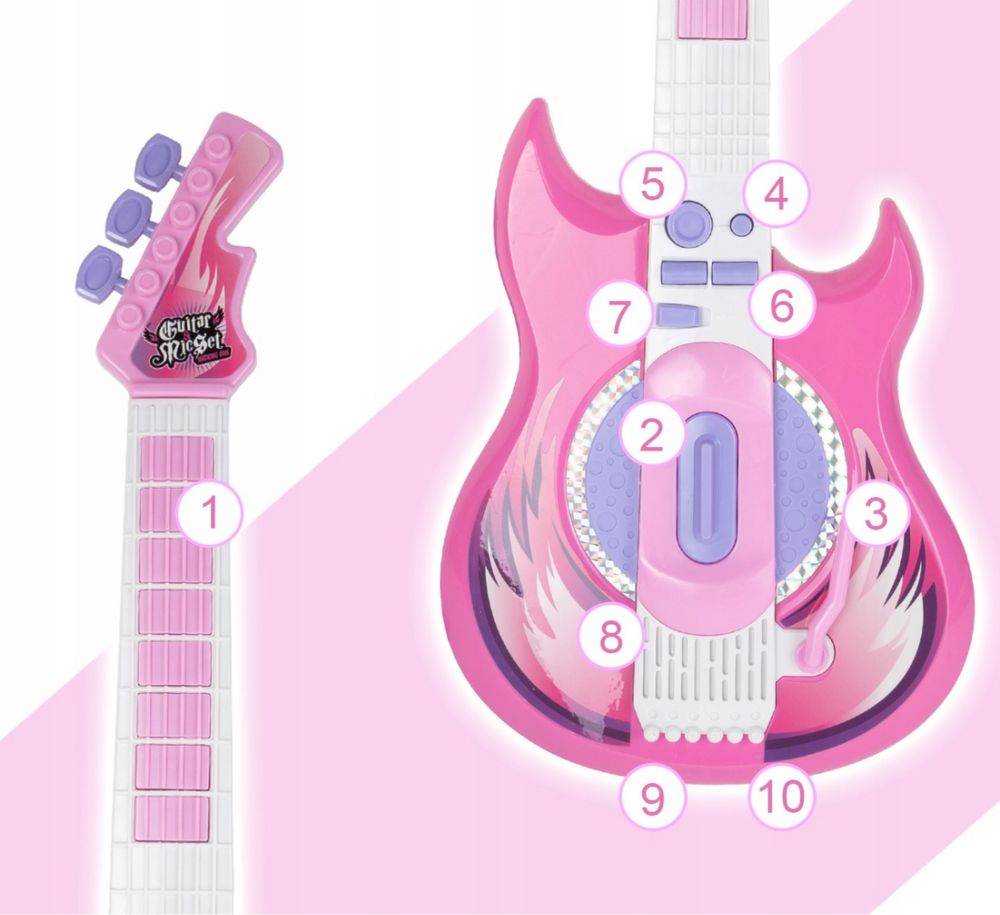 GITARA ELEKTRYCZNA Z MIKROFONEM zestaw do karaoke na statywie prezent