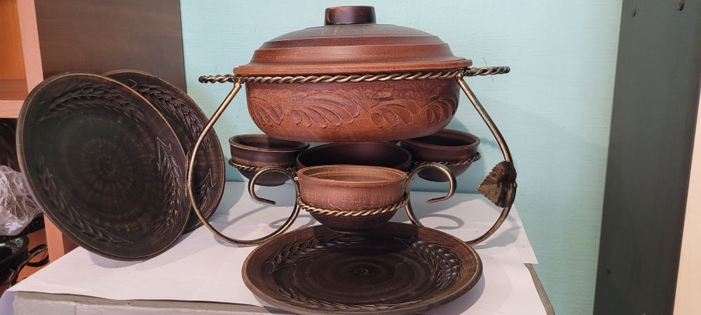 Садж з керамічною жаровнею с соусниками для плову , м яса , овочів