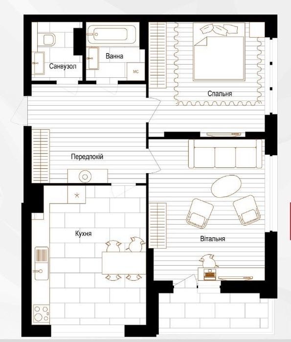 Даокімнатна квартира 70 м2, ЖК Bristol, просп. Валерія Лобановського