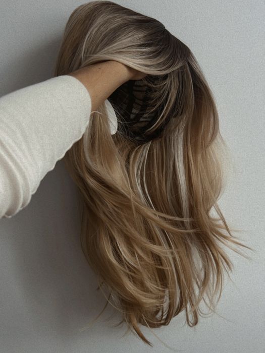 Blond peruka nowa balejaż długie włosy grzywka gradient brąz odrost