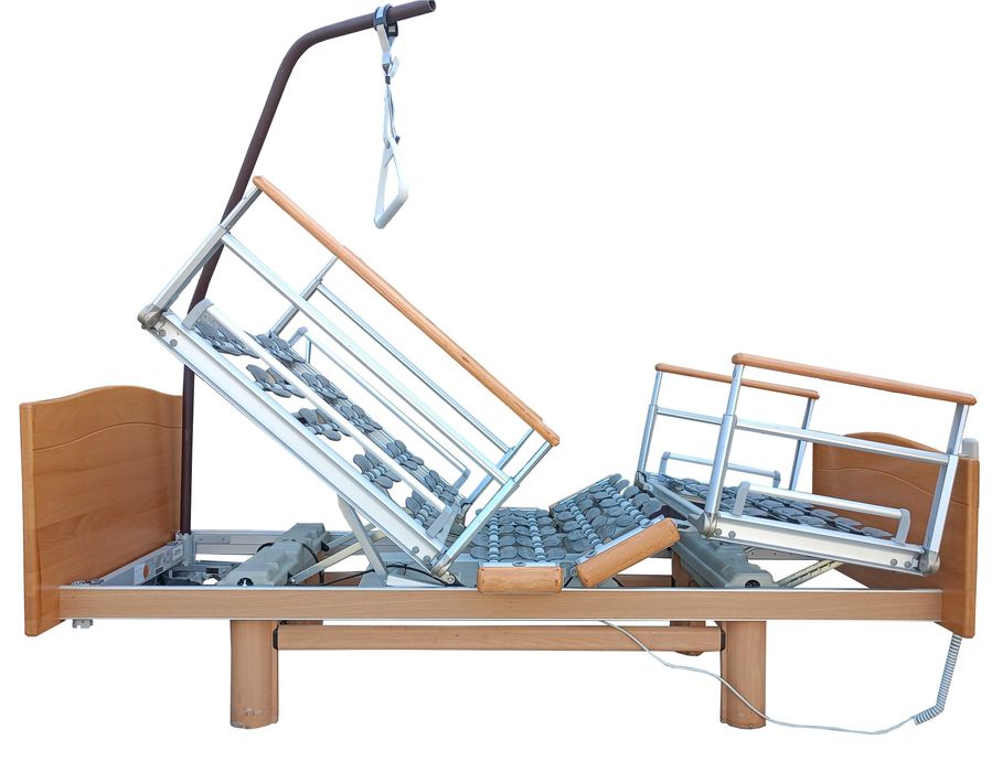 Łóżko NA KÓŁKACH rehabilitacyjne elektryczne  4-f +WYSIĘGNIK + MATERAC