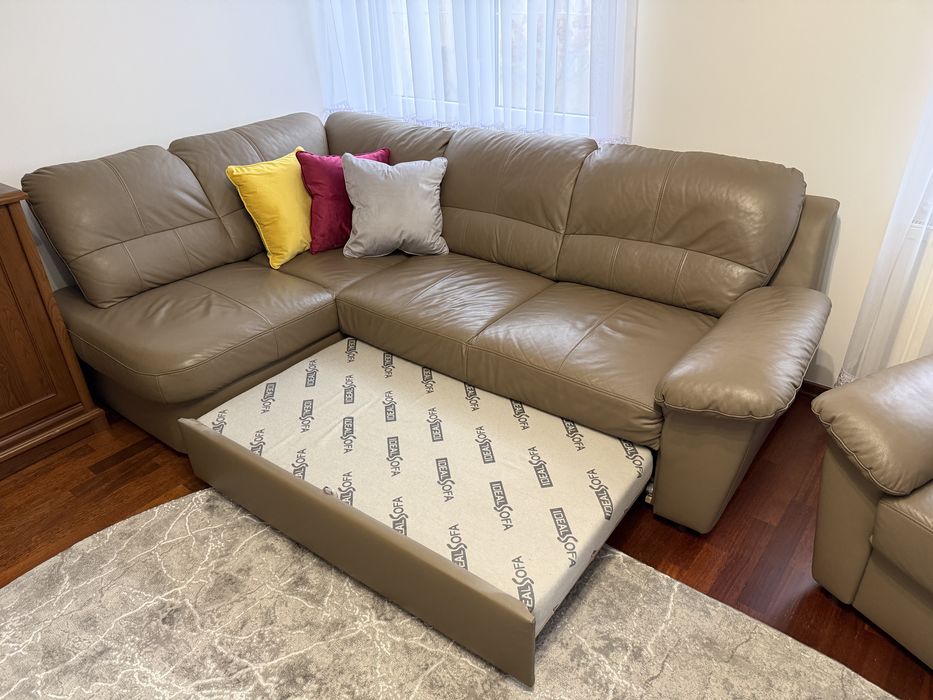 Narożnik z fotelem JAK NOWY wypoczynek skóra naturalna