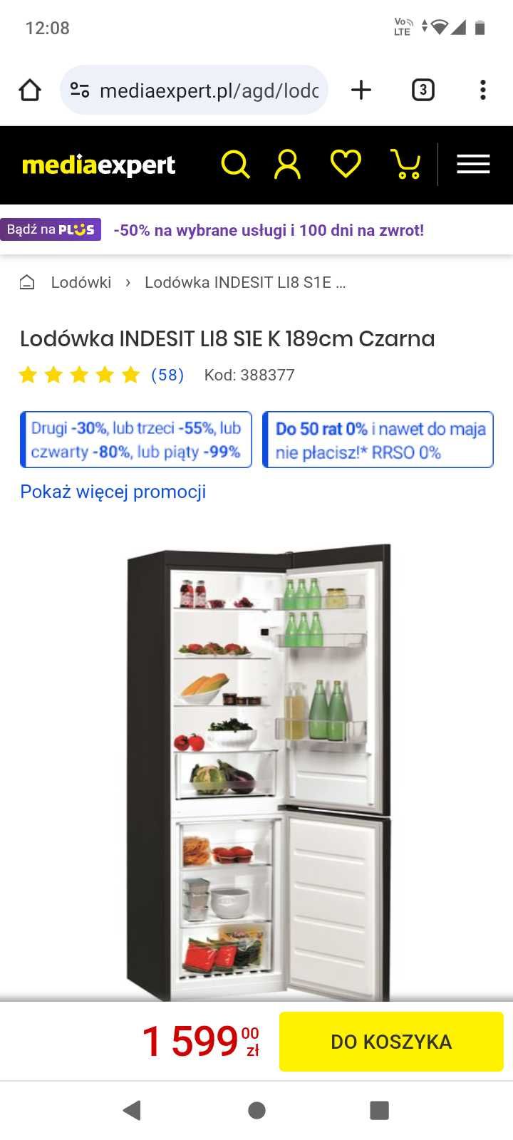 Lodówka Indesit Nowa LI8 S1E K 189 cm czarny