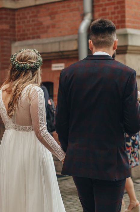 Suknia ślubna weselna boho rustykalna ręcznie haftowana r.40-42