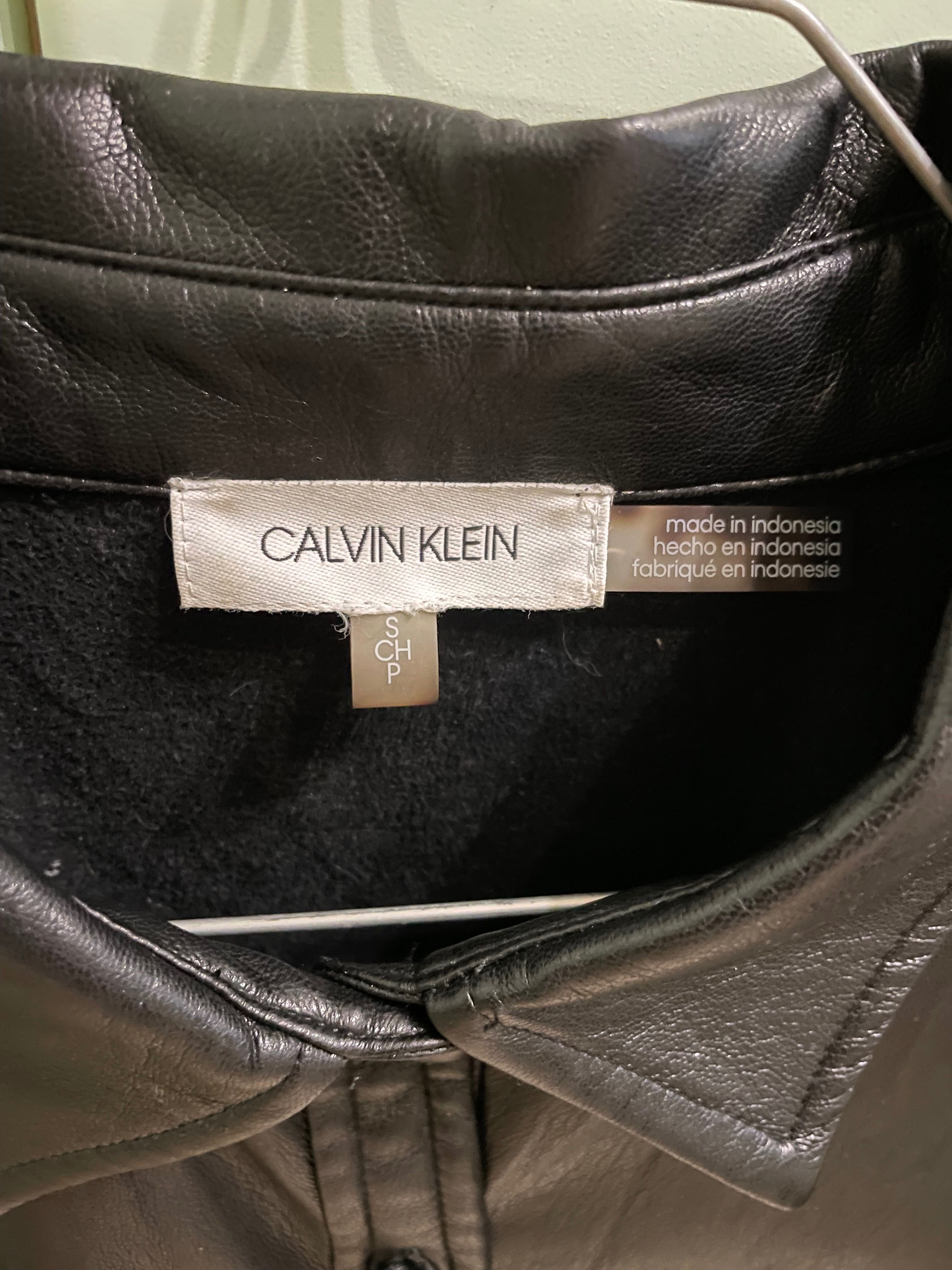 Кожаная женская черная рубашка calvin klein s-m