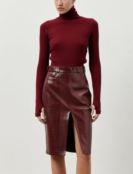 Спідниця міді з еко шкіри бордова coosh