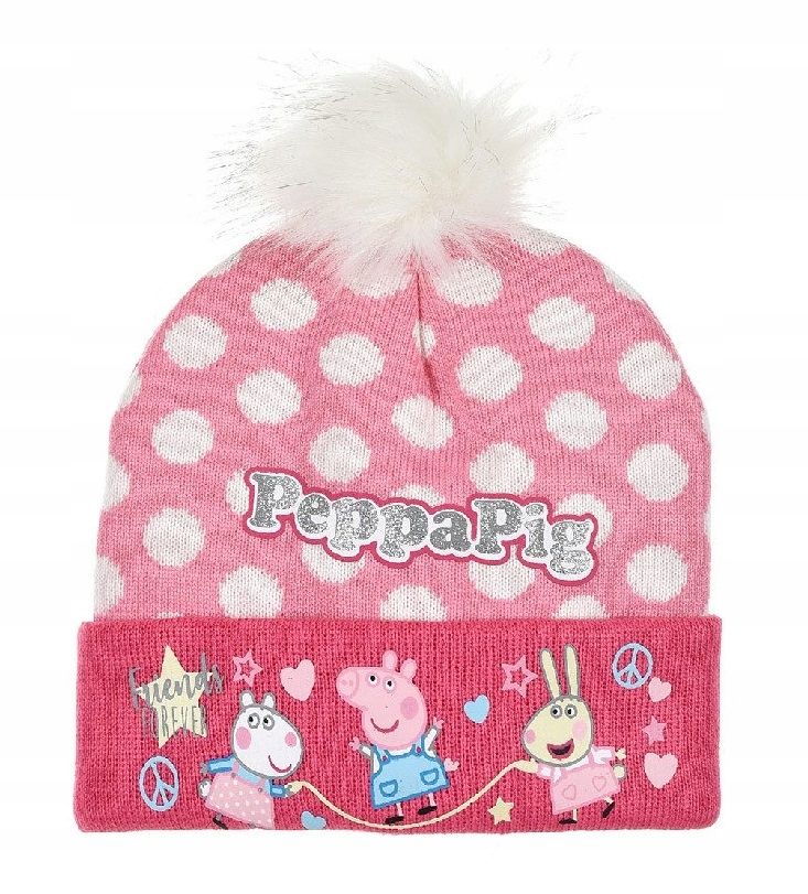 Czapka Zimowa Z Pomponem Ciepła  Świnka Peppa Peppa Pig 52 Różowa