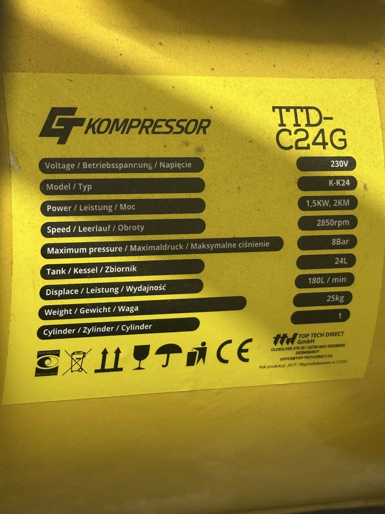 Kompresor mały 1,5kw 2KM 24 litry