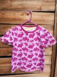 Dziewczęcy tshirt koszulka w króliczki zajączki róż 110/116