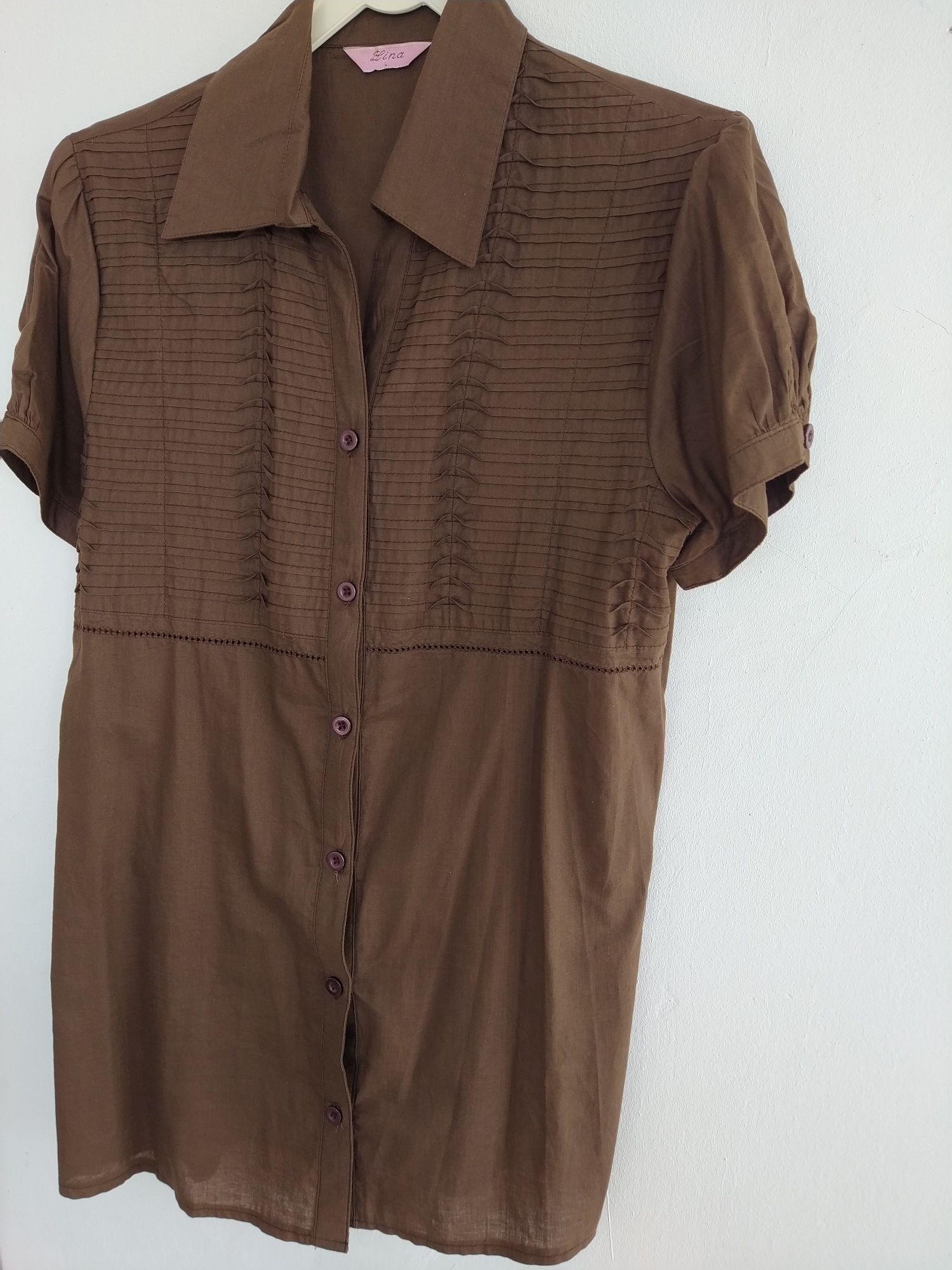 Blusa castanha com bordado - Lina - Tamanho L